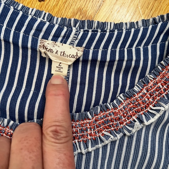 Hem & Thread Blue and White Striped Sleeveless Top - Picture 2 of 5